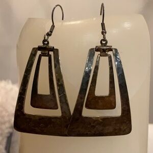 925 Stamped Hammered Silver Geometric Dangle Earrings